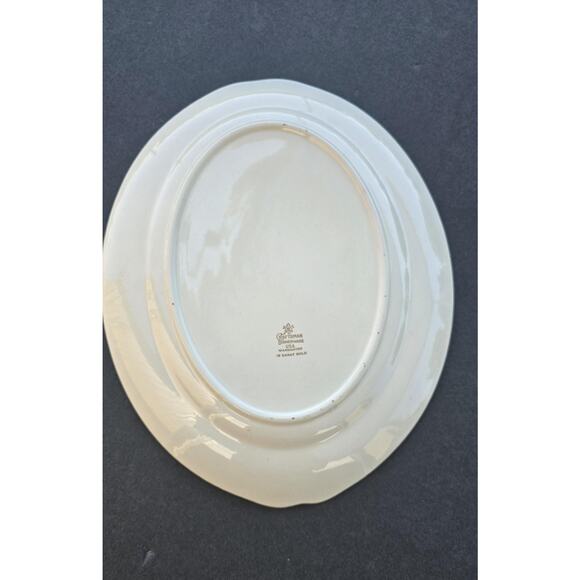 Vintage Craftsman Dinnerware Oval Platter Red Gold Floral Trim USA 14" 18K Gold - Picture 7 of 8